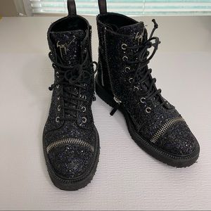 Giuseppe Zanotti Black Glitter Combat Boots